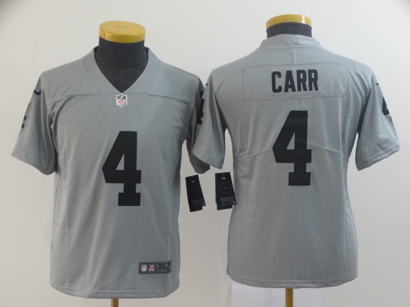 Youth Oakland Raiders #4 Carr 2019 Vapor Untouchable Nike Gray Inverted Legend NFL Jerseys